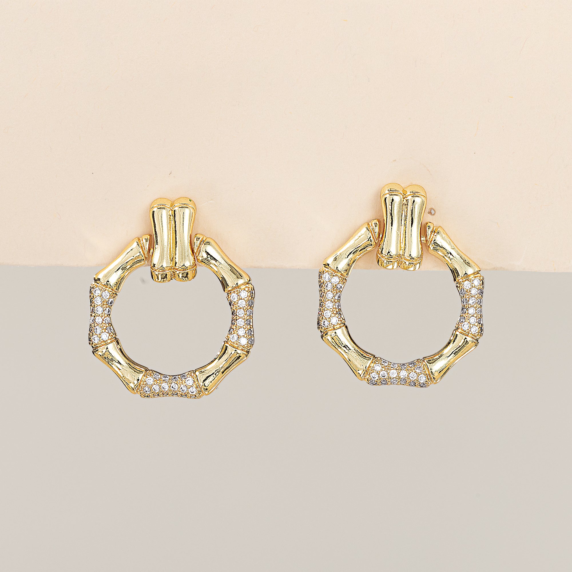 Pave Crystal Bamboo Hoop Earrings