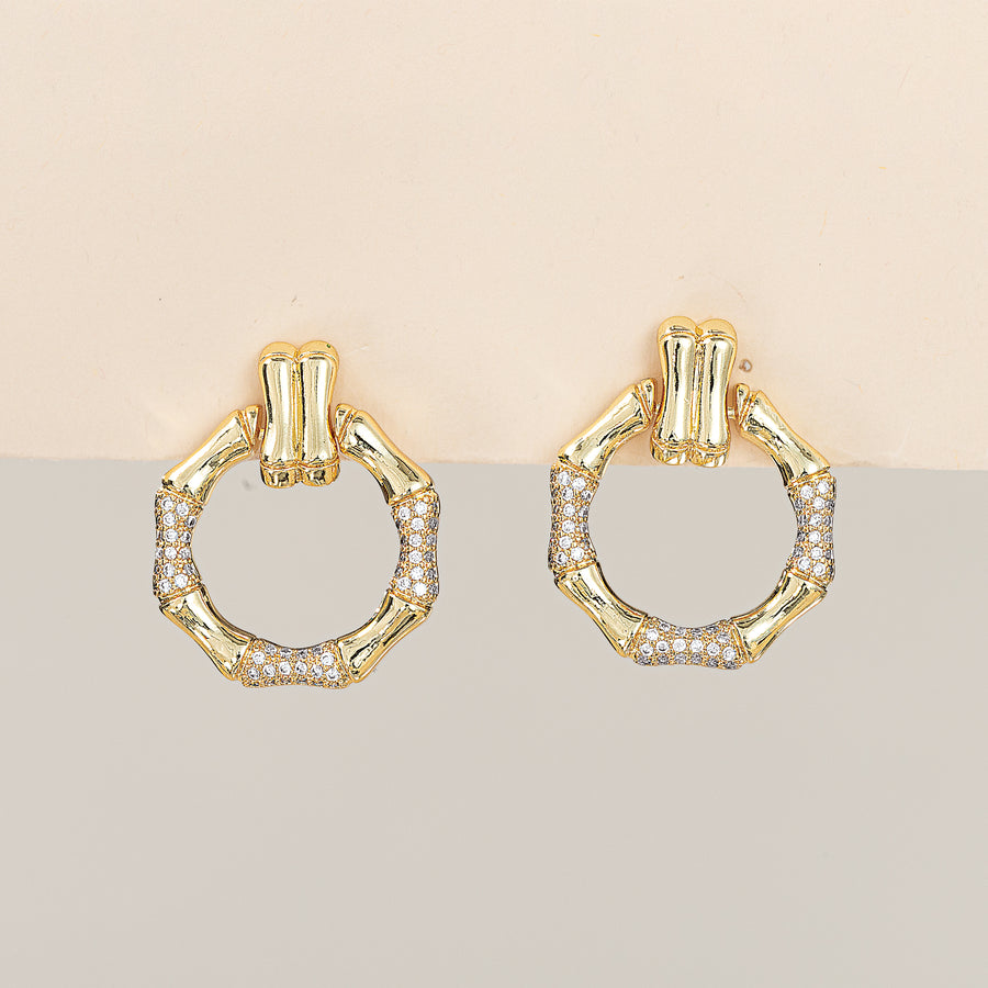 Pave Crystal Bamboo Hoop Earrings