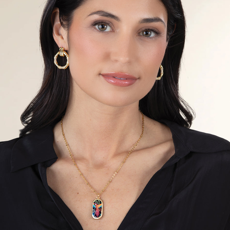 Pave Crystal Bamboo Hoop Earrings