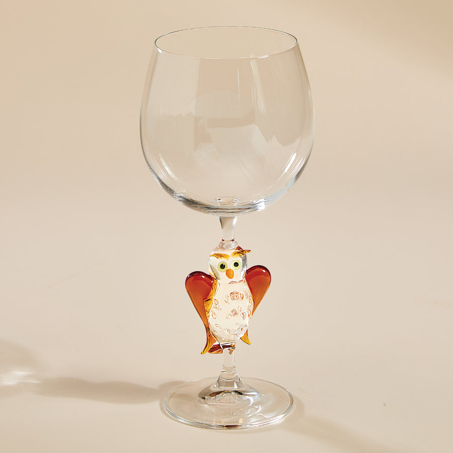Murano Glass Topaz Owl Wine Glass (Preorder)