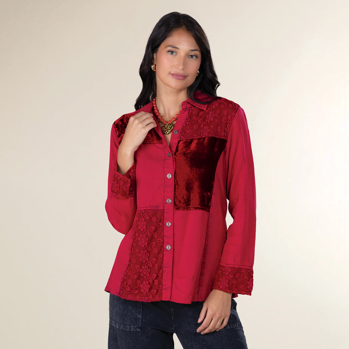 Crimson Button-Up Blouse