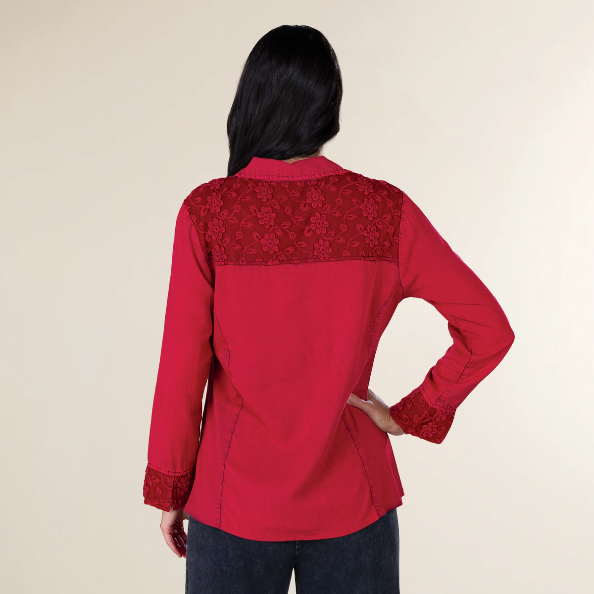Crimson Button-Up Blouse