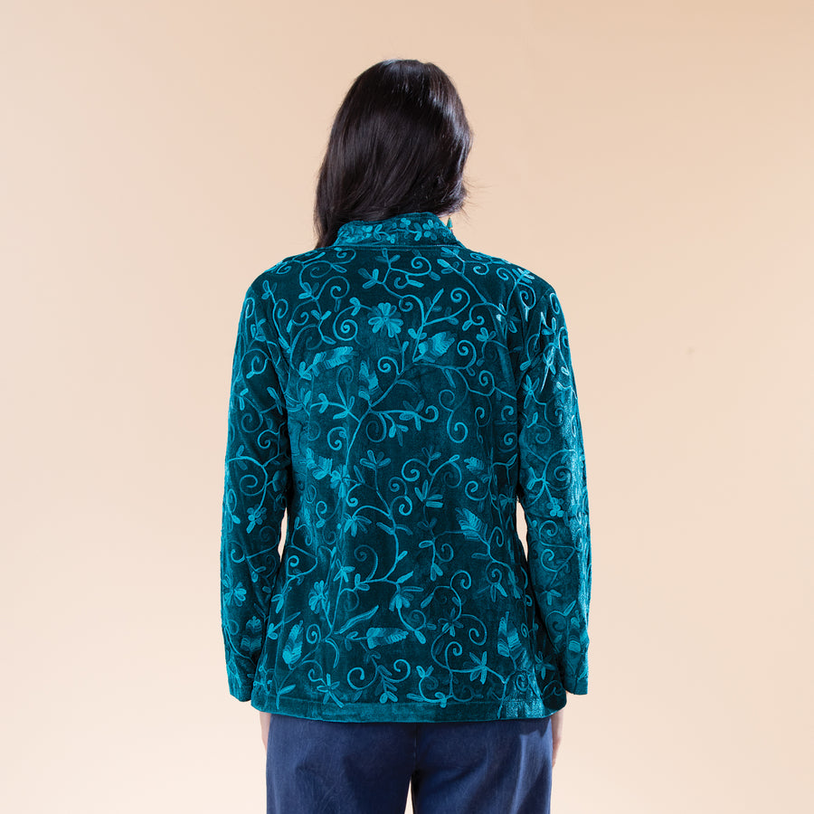 Flowing Flowers Open Front Velvet Jacket