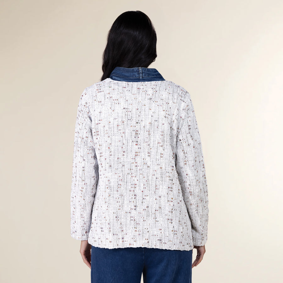 Tweed Open Front Denim Bordered Jacket & Tank Set