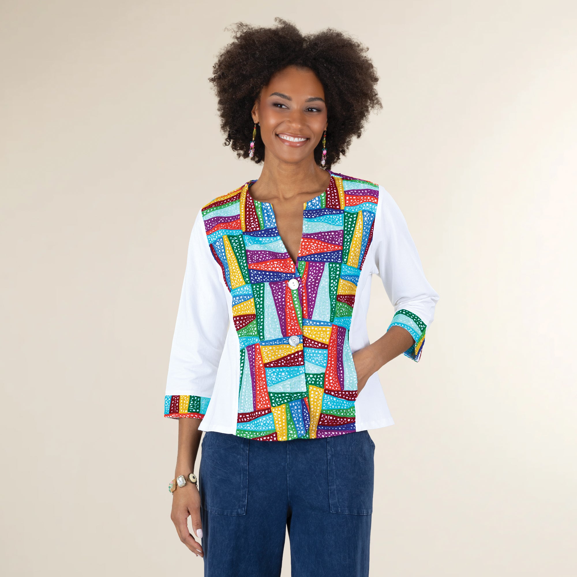 Rainbow Mosaic White Shirt Jacket