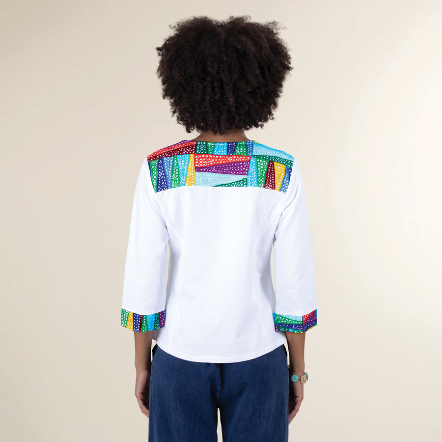 Rainbow Mosaic White Shirt Jacket