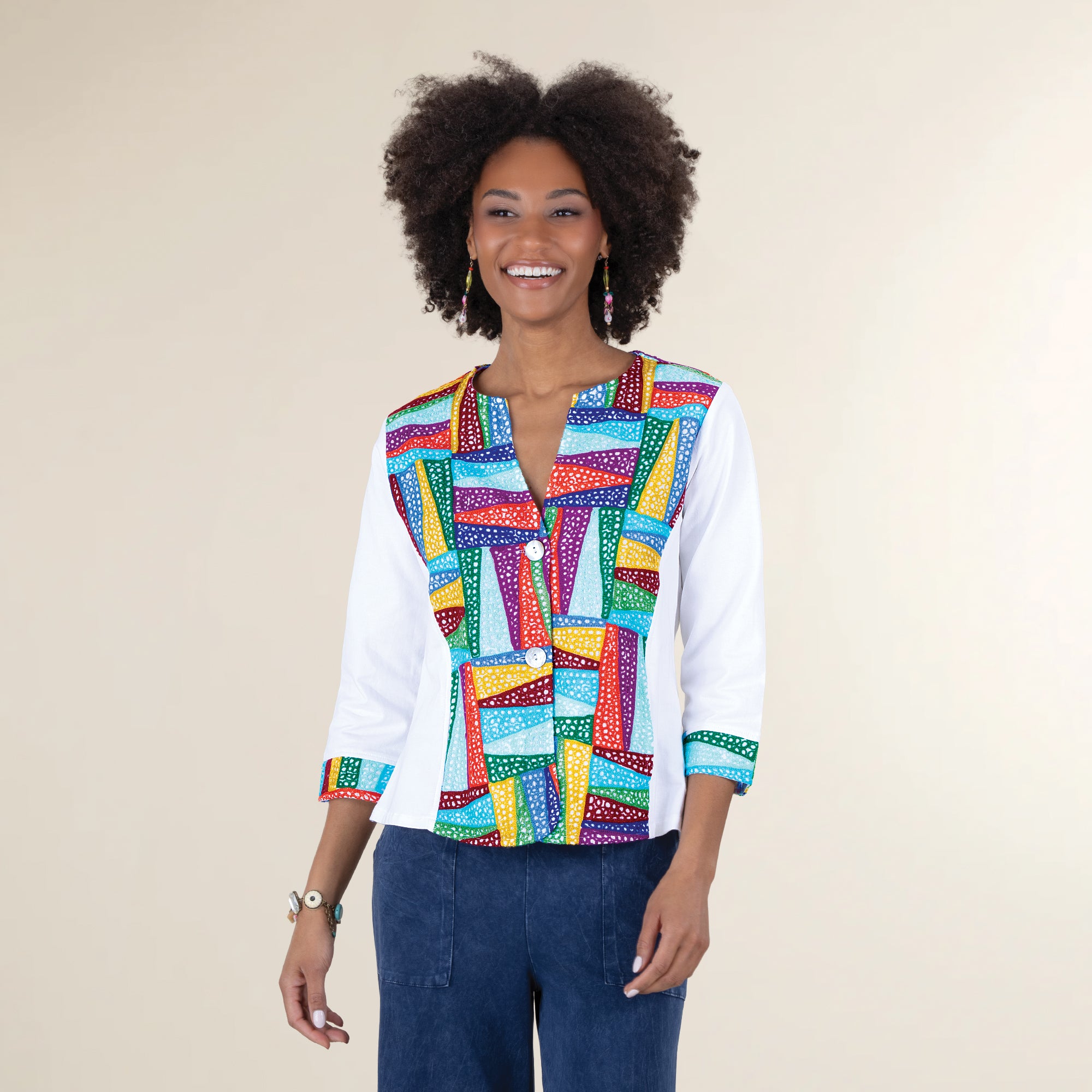 Rainbow Mosaic White Shirt Jacket