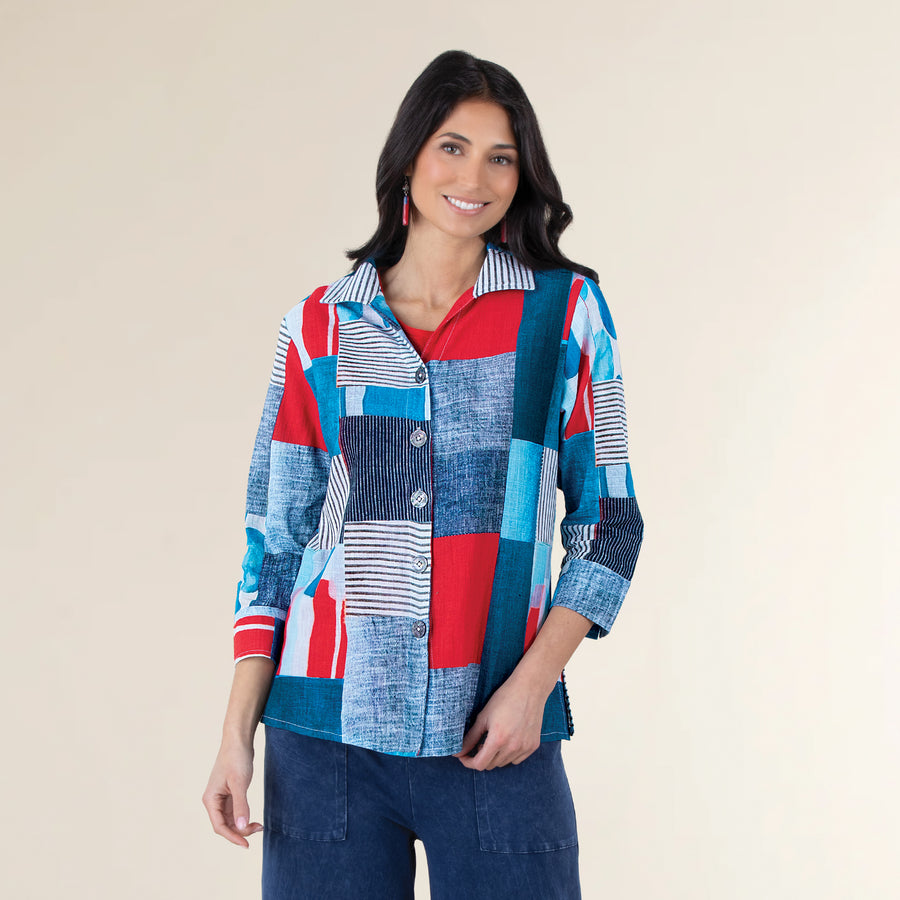 Patriotic Patchwork Button Up Top