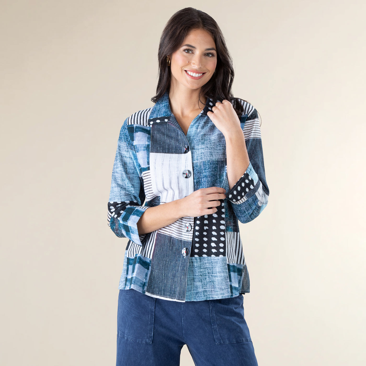 Patchwork & Plaid Button Up Top