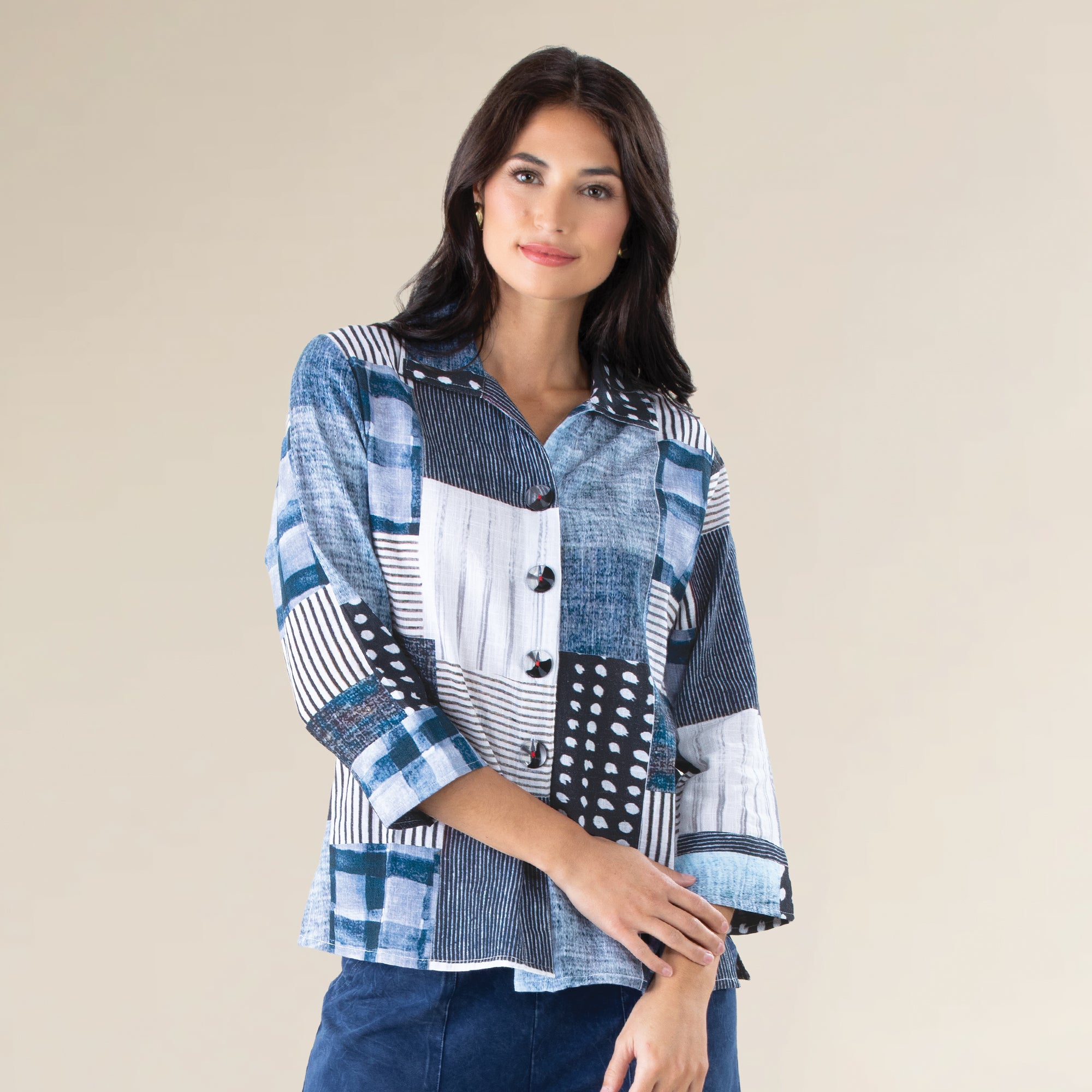 Patchwork & Plaid Button Up Top
