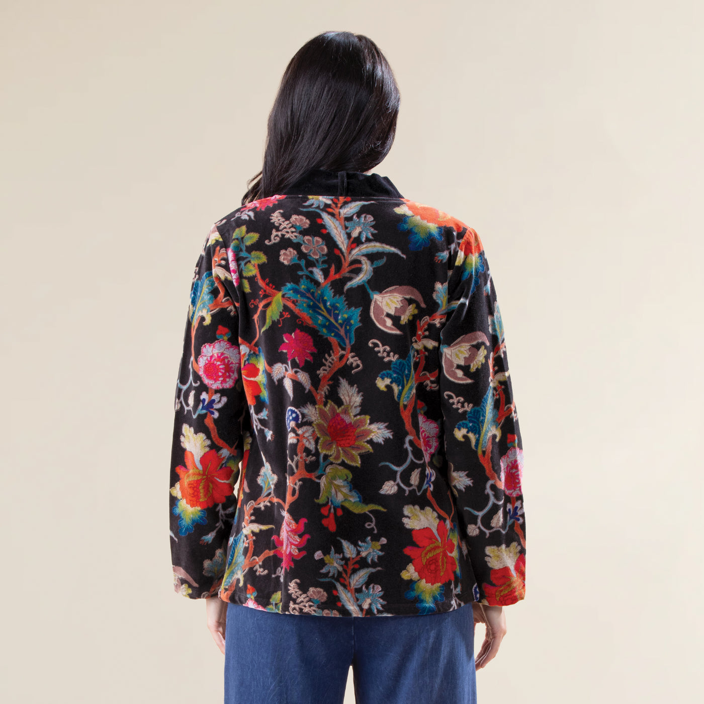 Flowers At Midnight Velvet Open Front Jacket