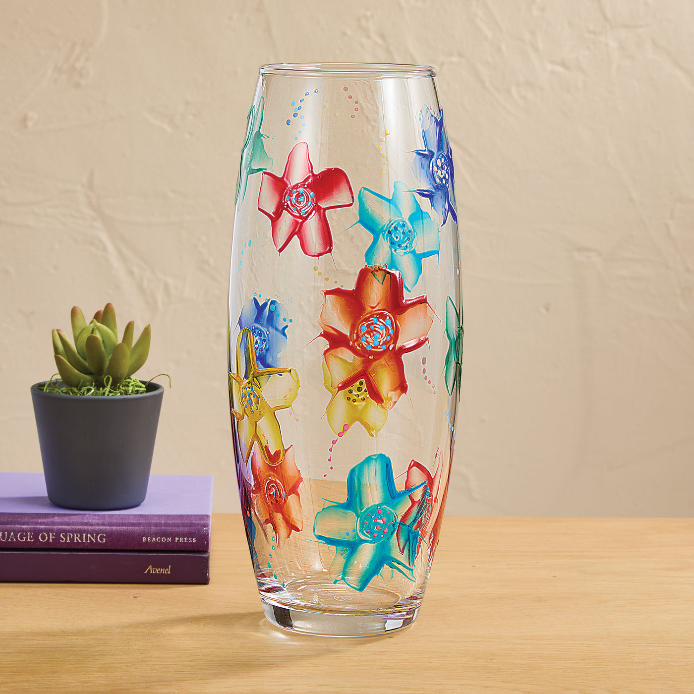 Hand-Painted Starburst Floral Glass Vase