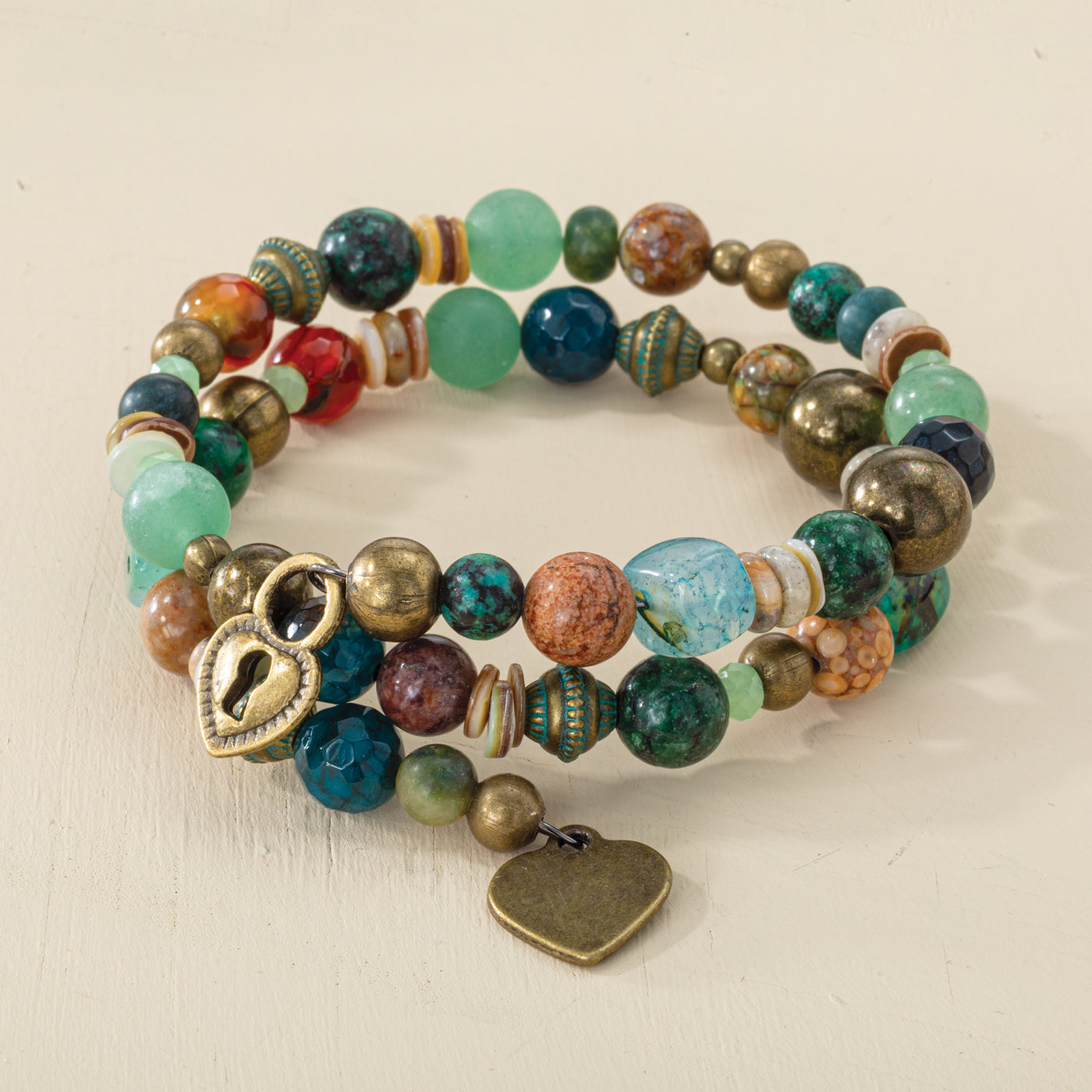 Gemstone & Hearts Wrap Bracelet