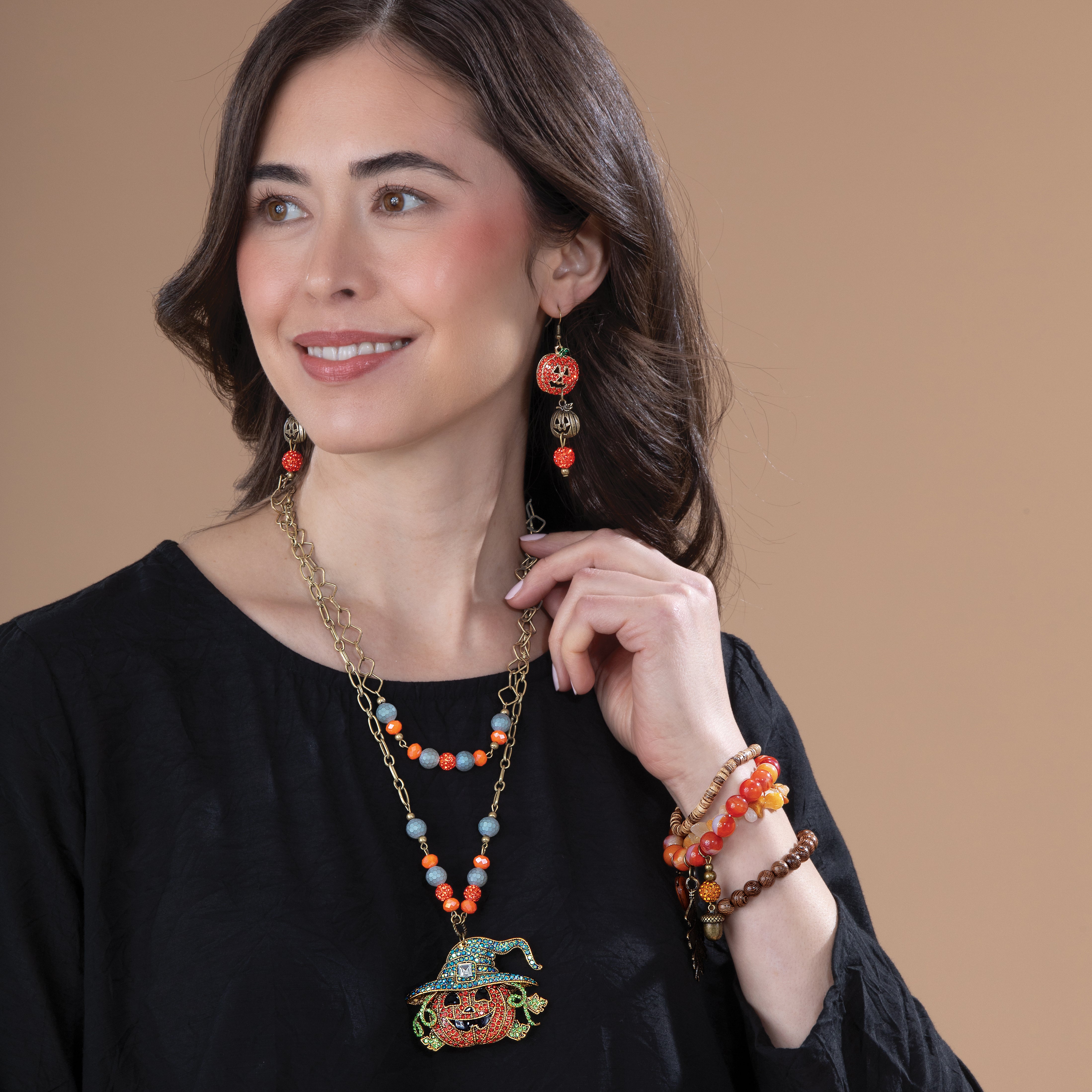 Crystal Jack & Brass Pumpkin Earrings (Preorder)