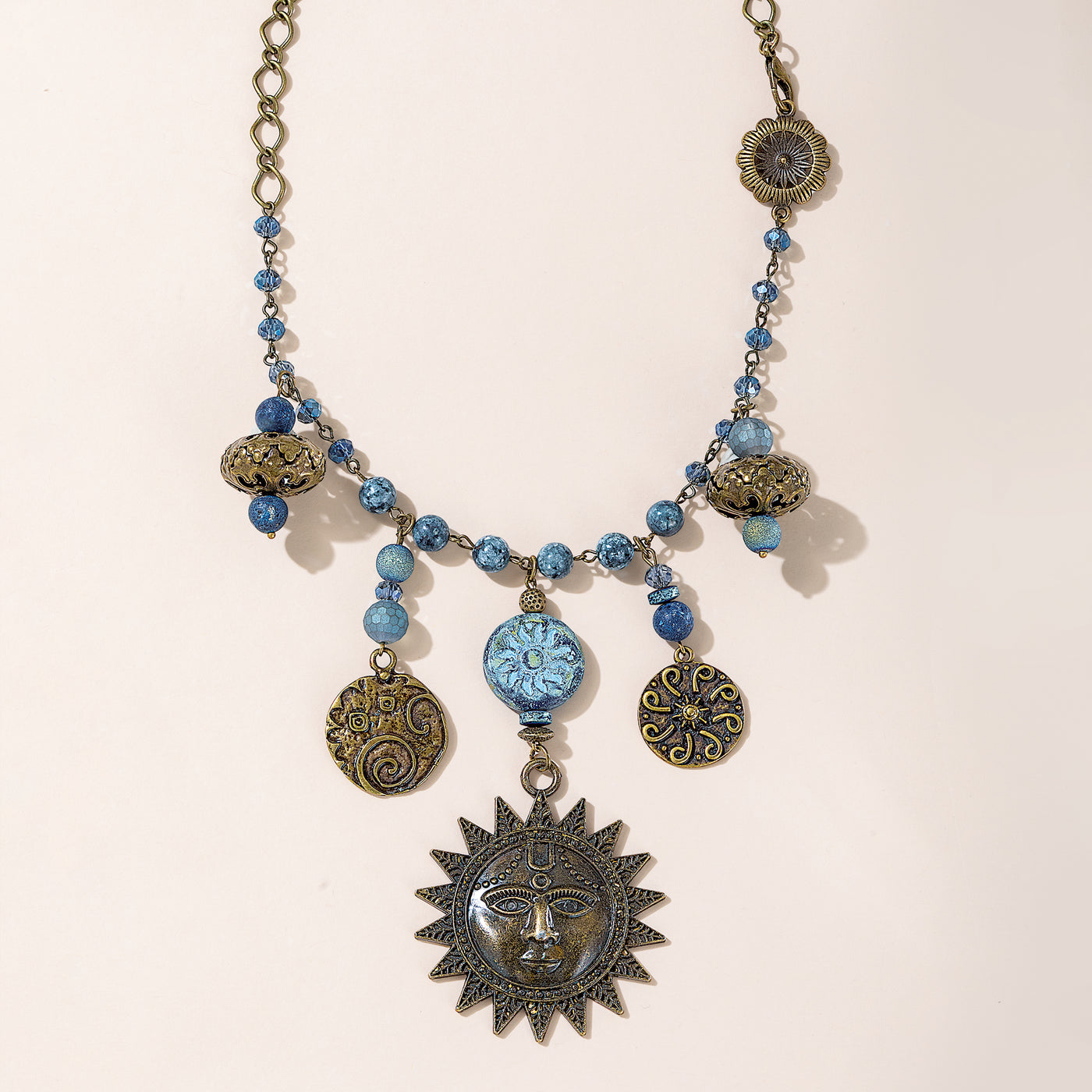 Frosted Blue Hues Sun Pendant Necklace