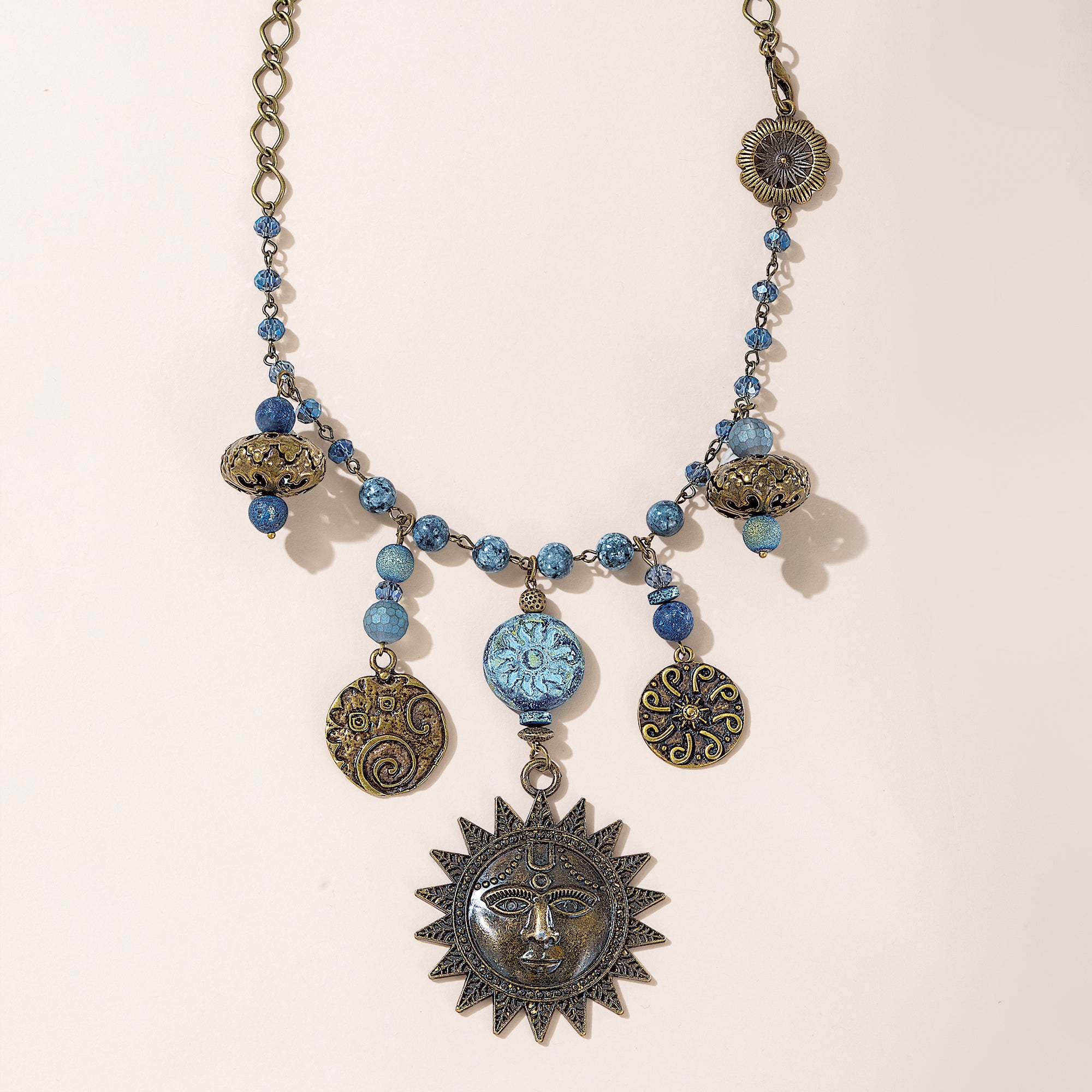 Frosted Blue Hues Sun Pendant Necklace