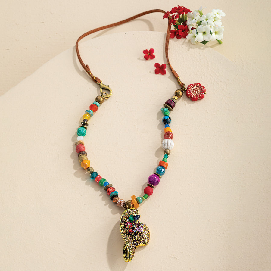 Floral Gemstone Hat Pendant Necklace