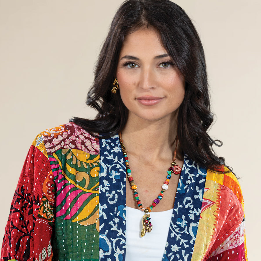 Floral Gemstone Hat Pendant Necklace