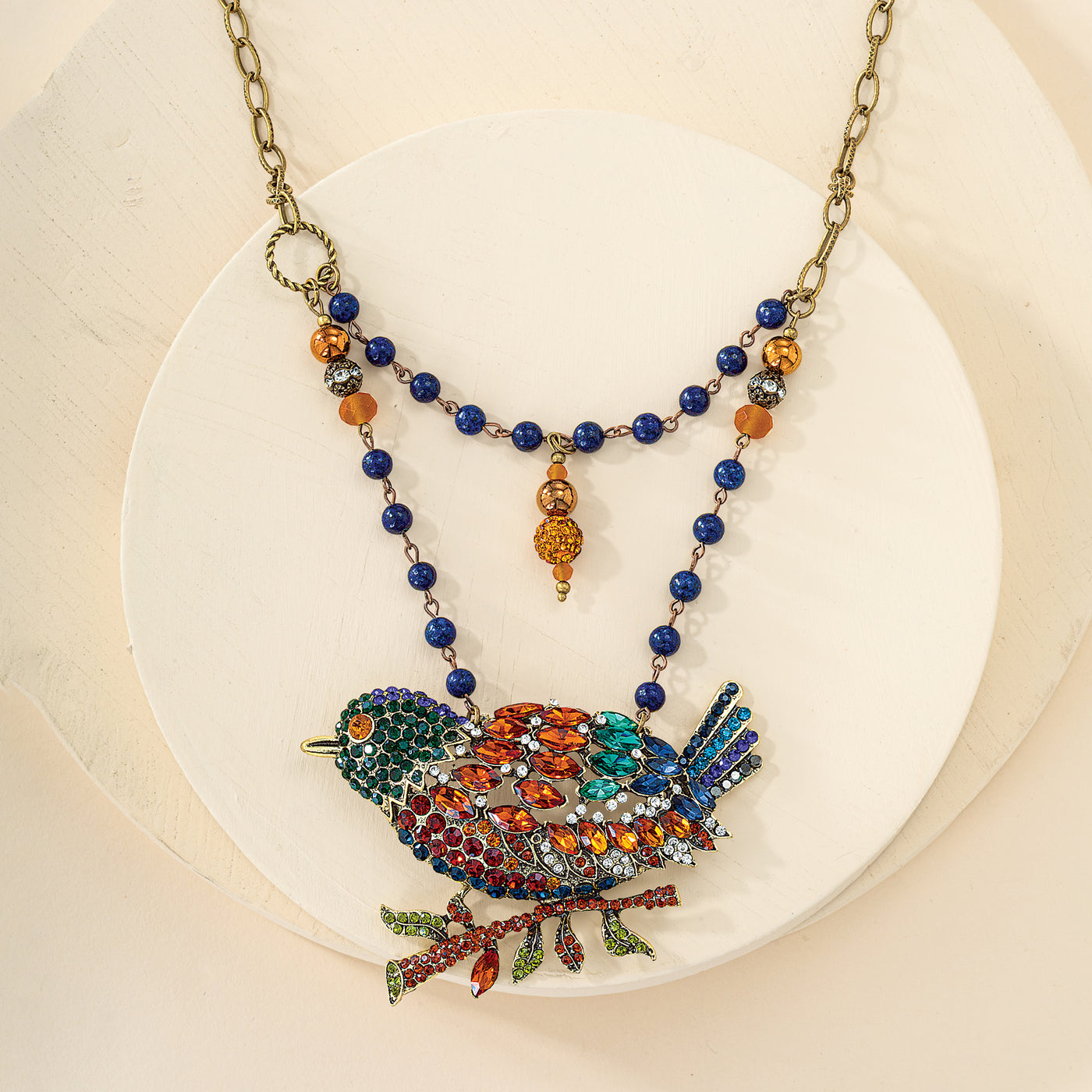 Rhinestone & Lapis Bird Necklace (Preorder)