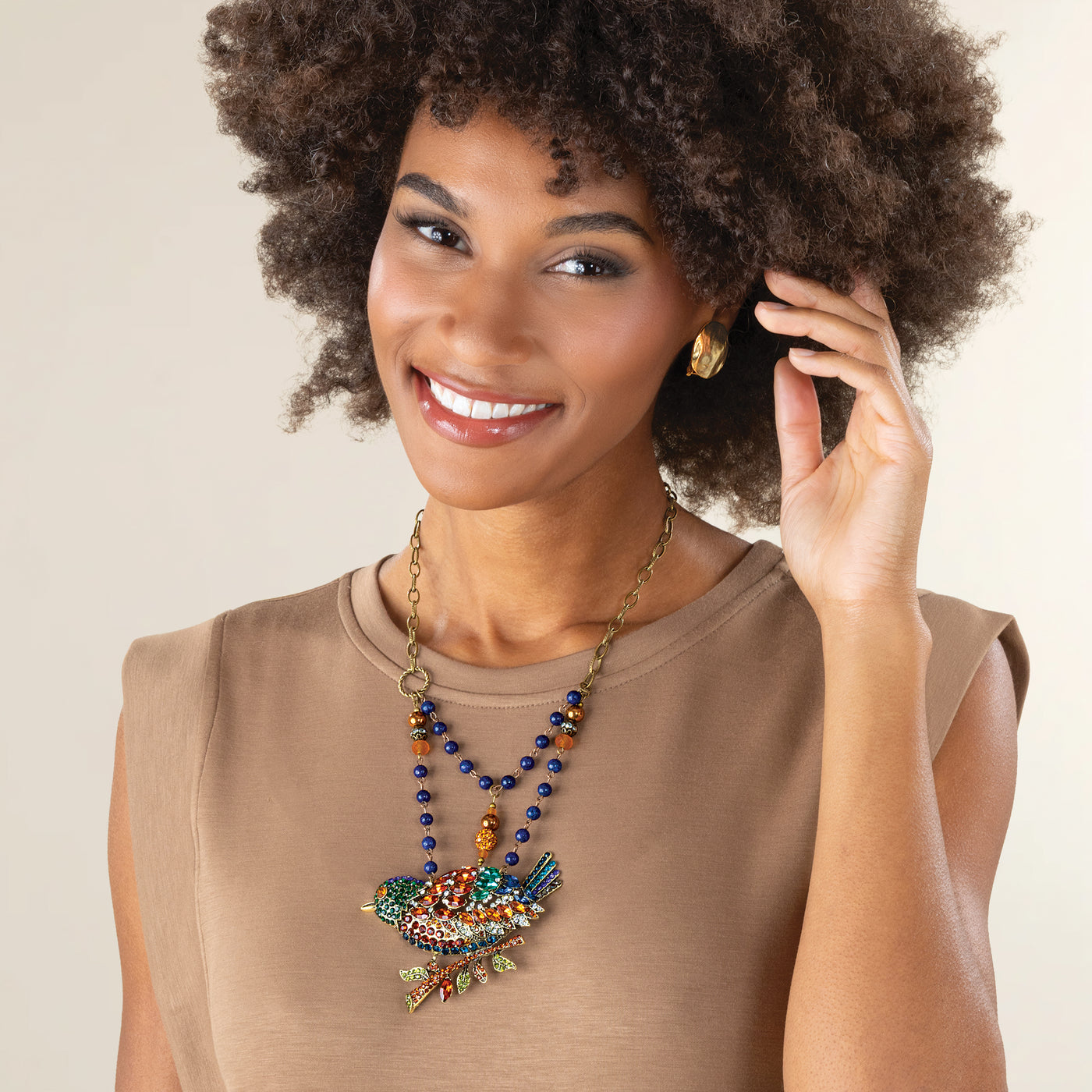 Rhinestone & Lapis Bird Necklace (Preorder)