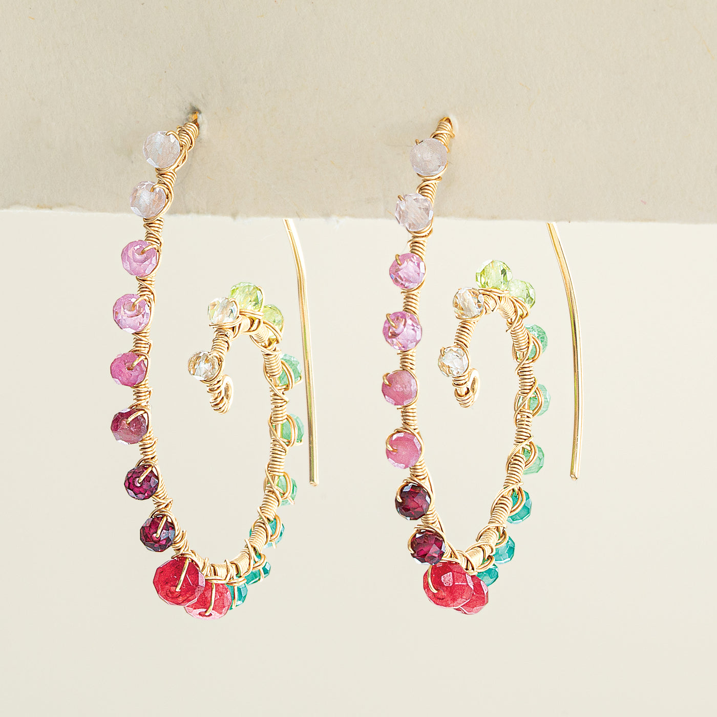 Faceted Gemstone Swirling Hoop Earrings