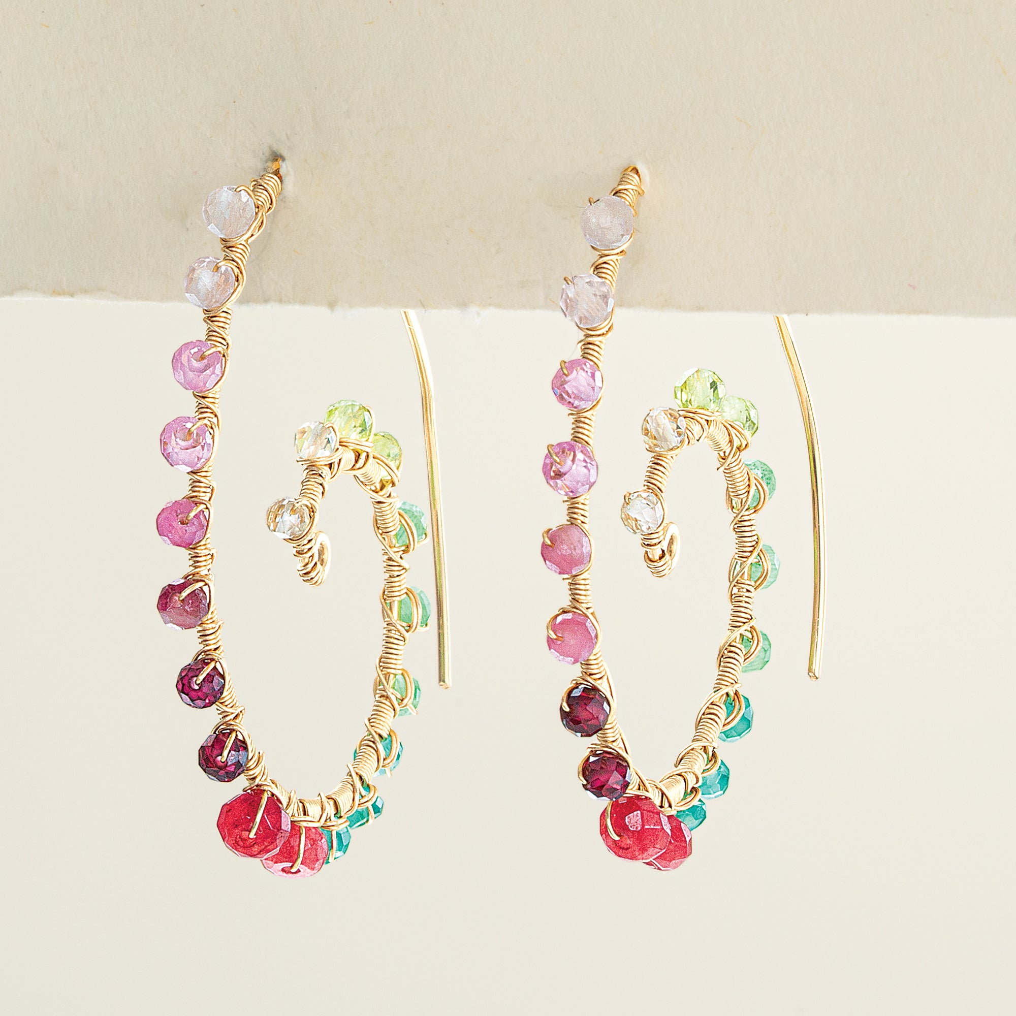 Faceted Gemstone Swirling Hoop Earrings