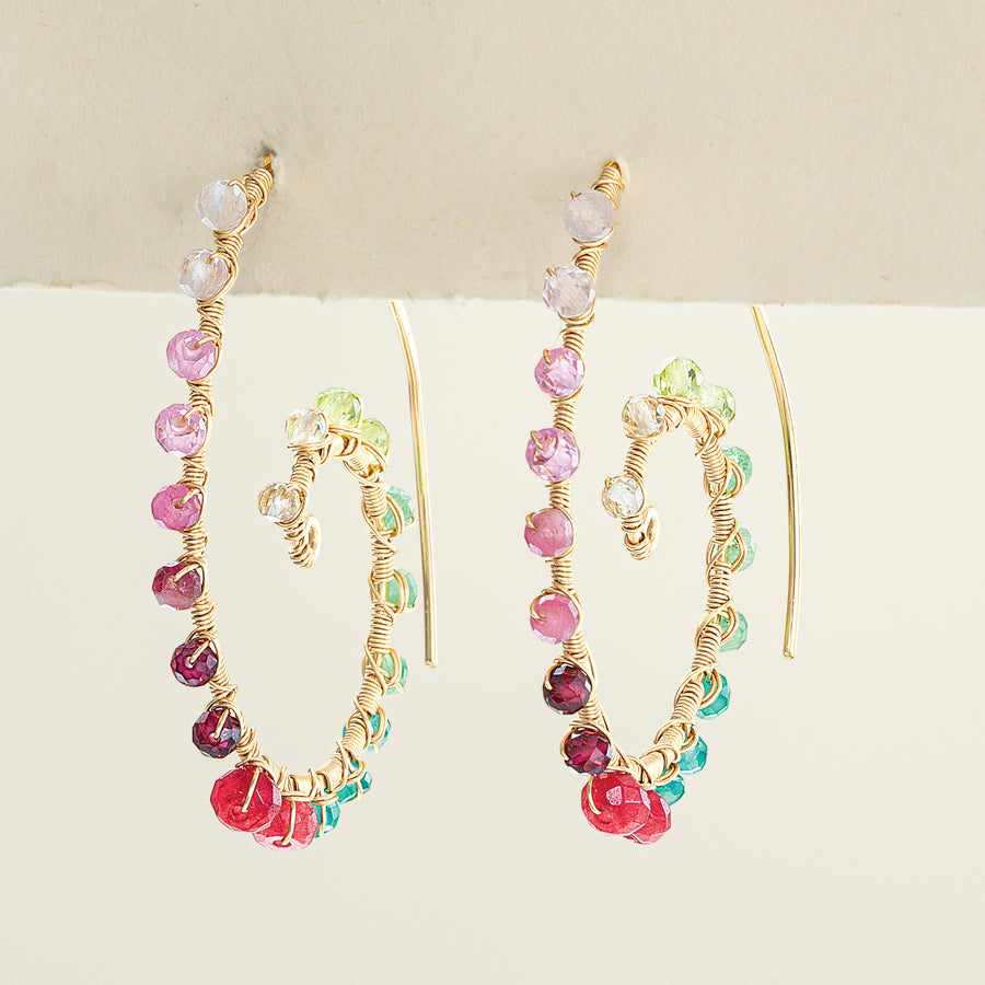 Faceted Gemstone Swirling Hoop Earrings