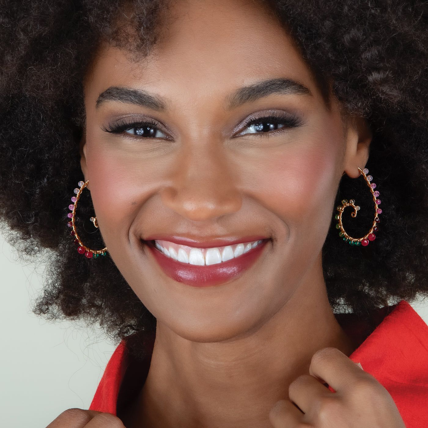 Faceted Gemstone Swirling Hoop Earrings