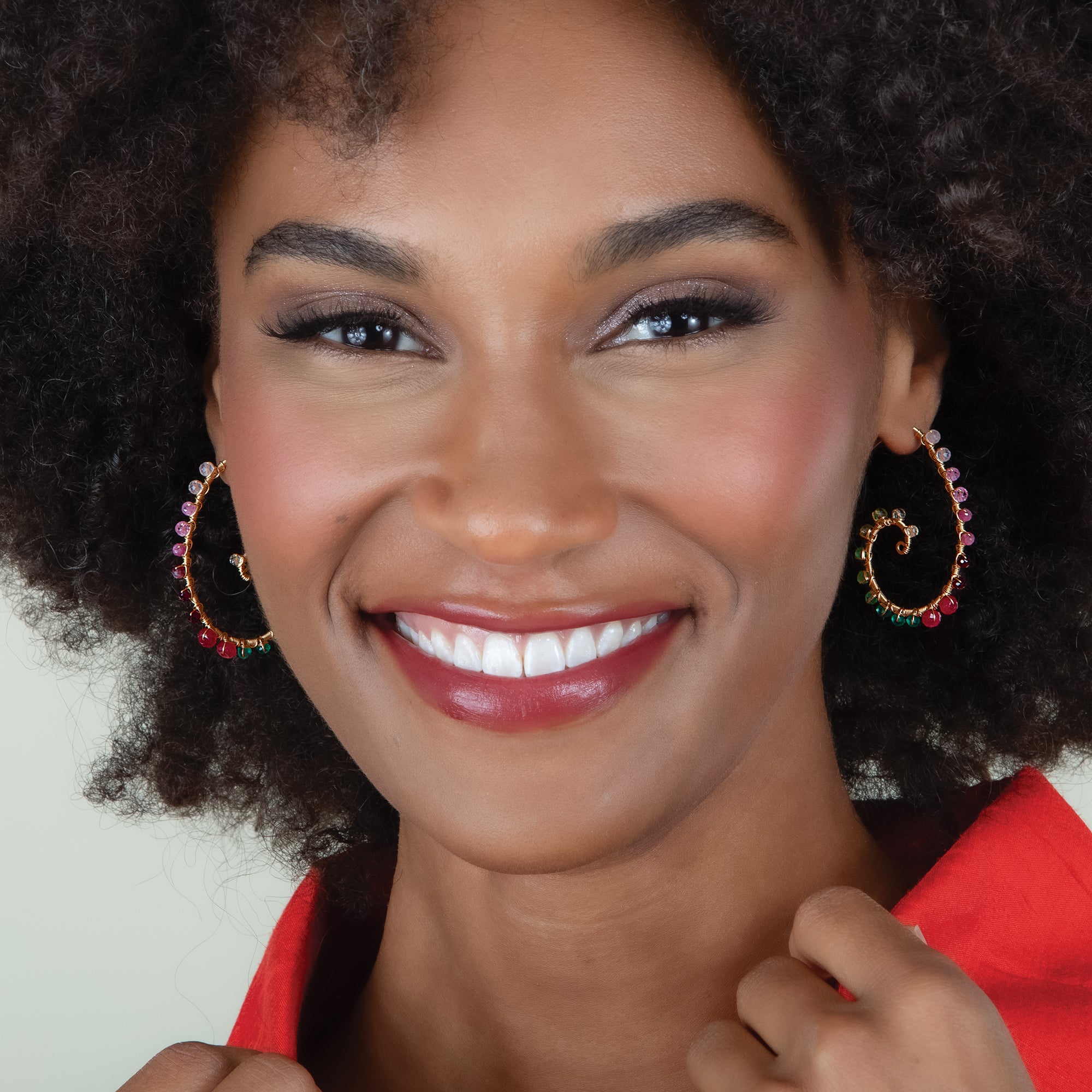 Faceted Gemstone Swirling Hoop Earrings