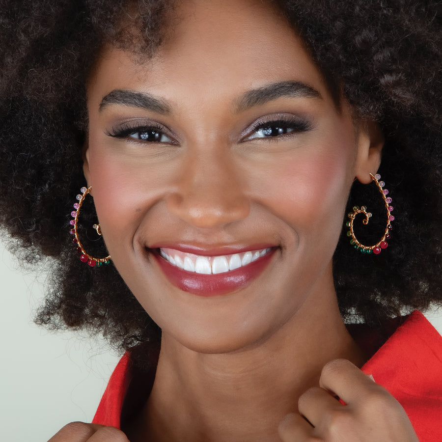 Faceted Gemstone Swirling Hoop Earrings