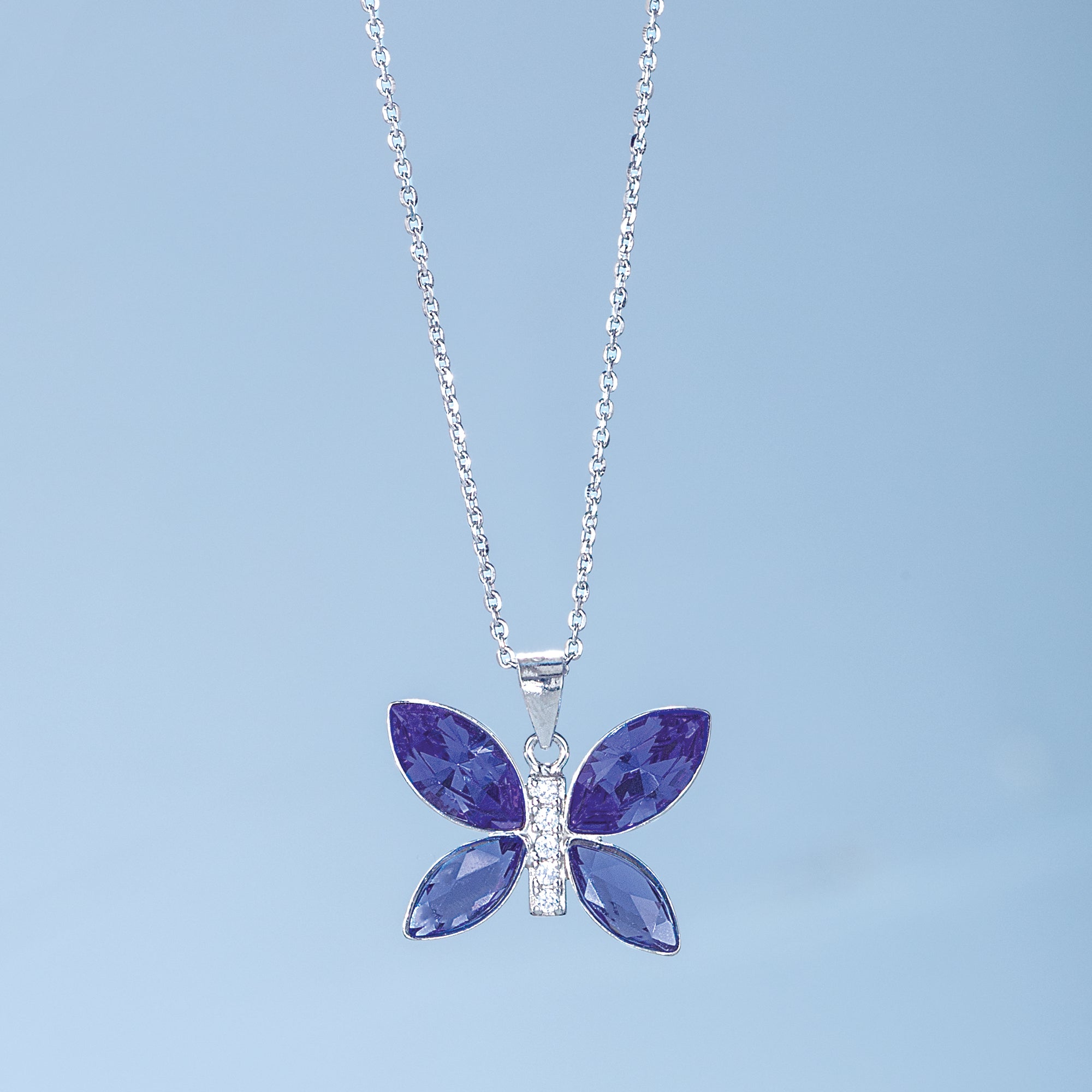 Blue Crystal Butterfly Necklace & Earrings Set