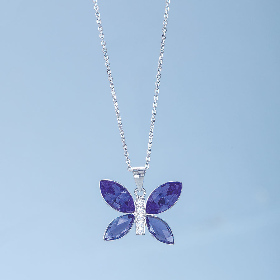 Piotr's Blue Crystal Butterfly Necklace & Earrings Set