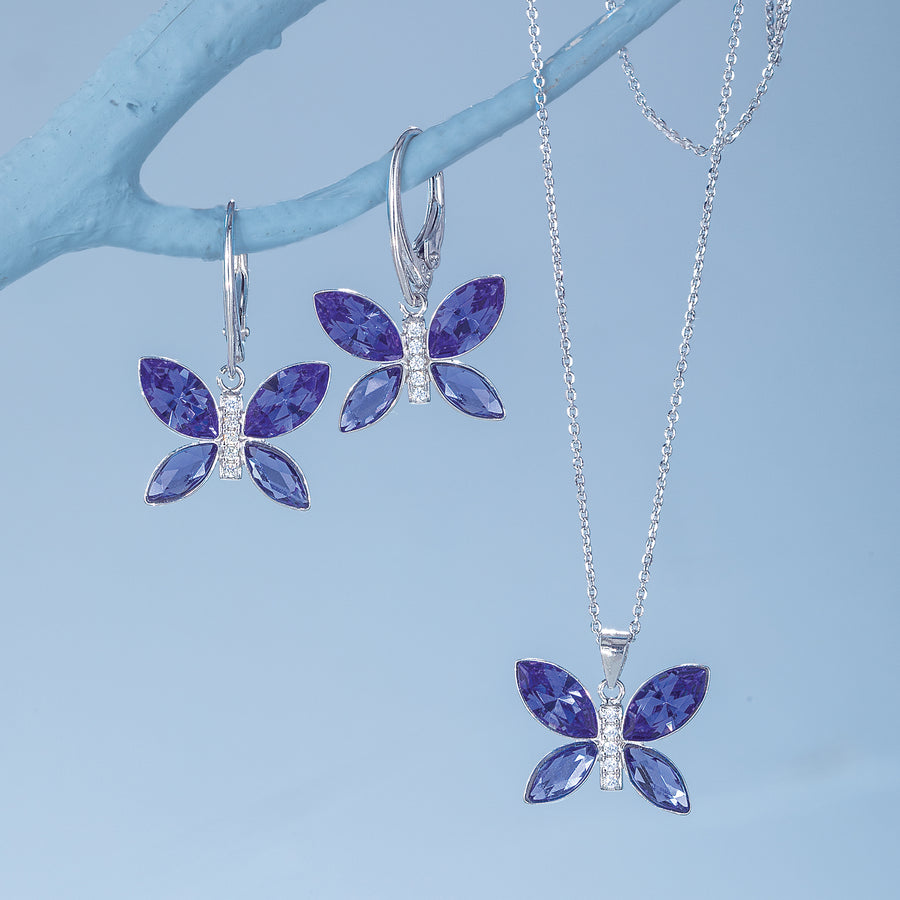 Piotr's Blue Crystal Butterfly Necklace