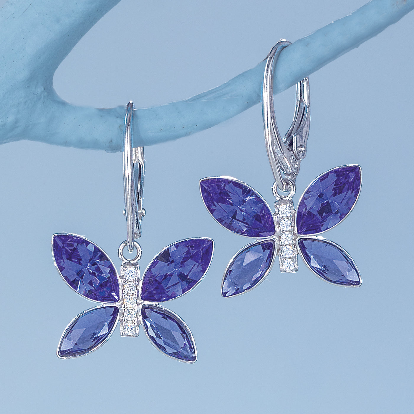 Blue Crystal Butterfly Necklace Earrings Set Uno Alla Volta