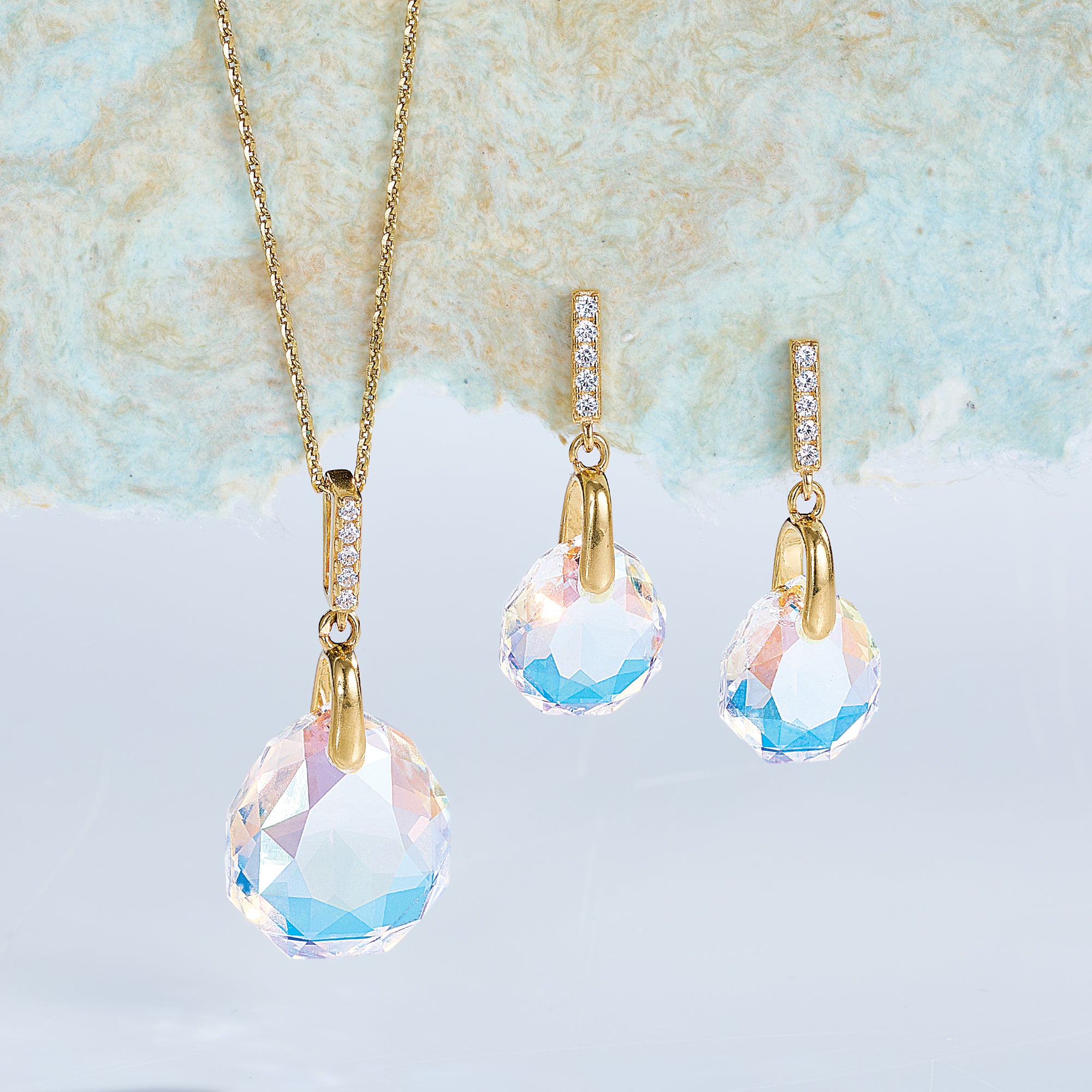 Iridescent Crystal Raindrop Necklace & Earrings Set