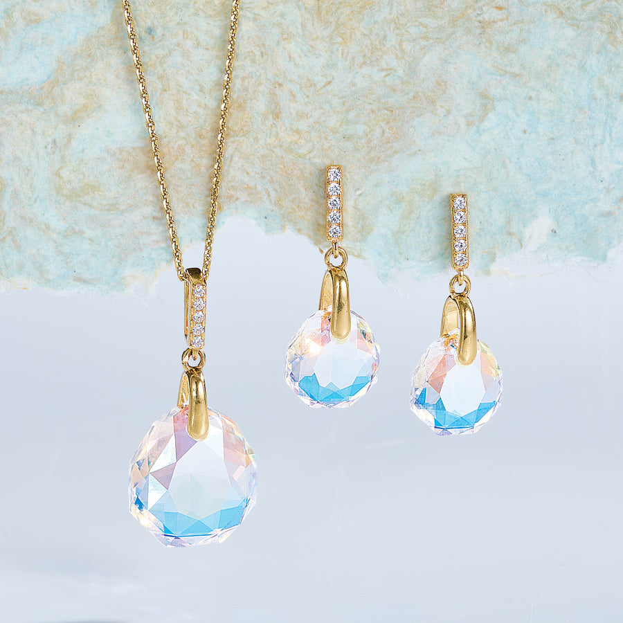 Iridescent Crystal Raindrop Necklace & Earrings Set