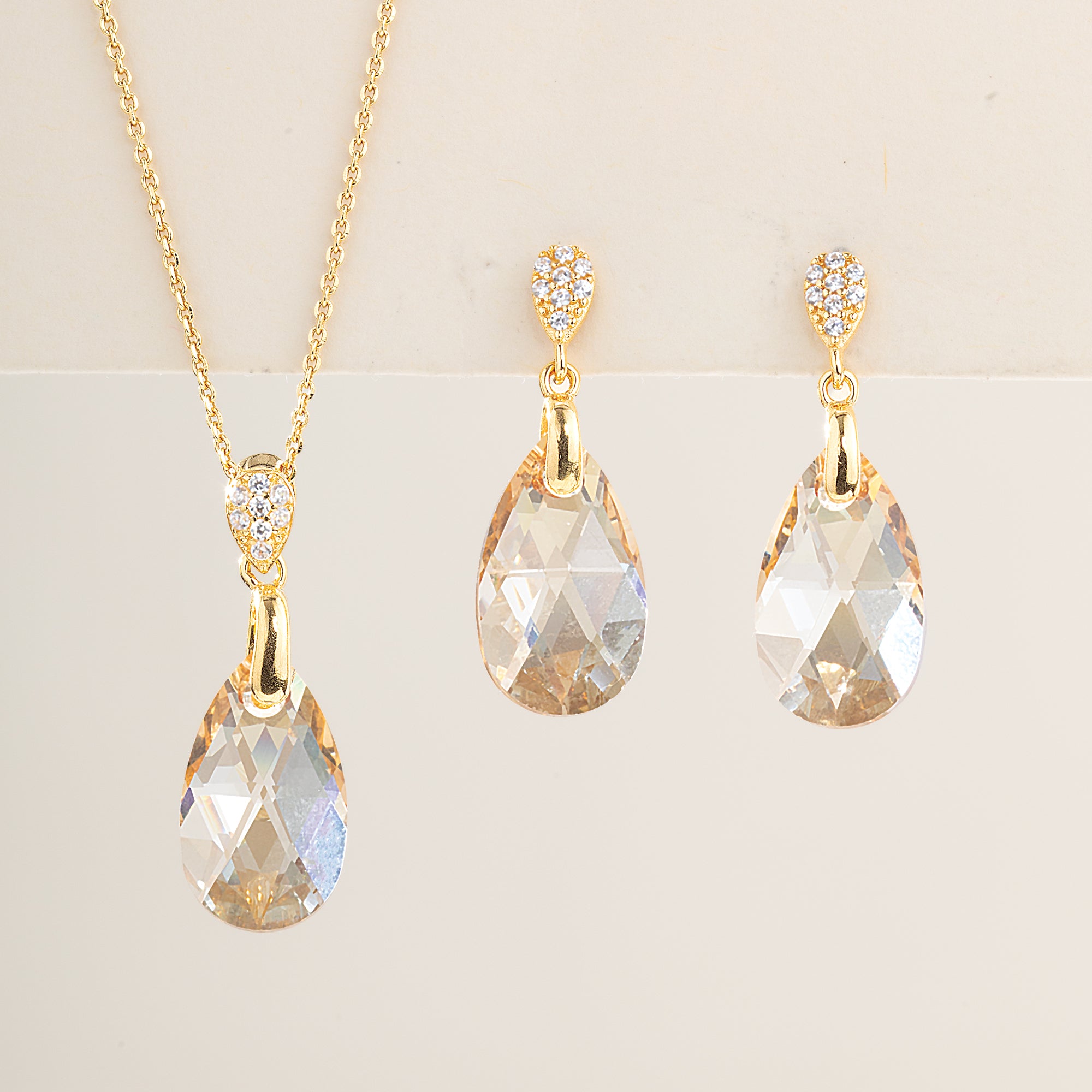 Golden Brilliance Crystal Necklace & Earrings Set