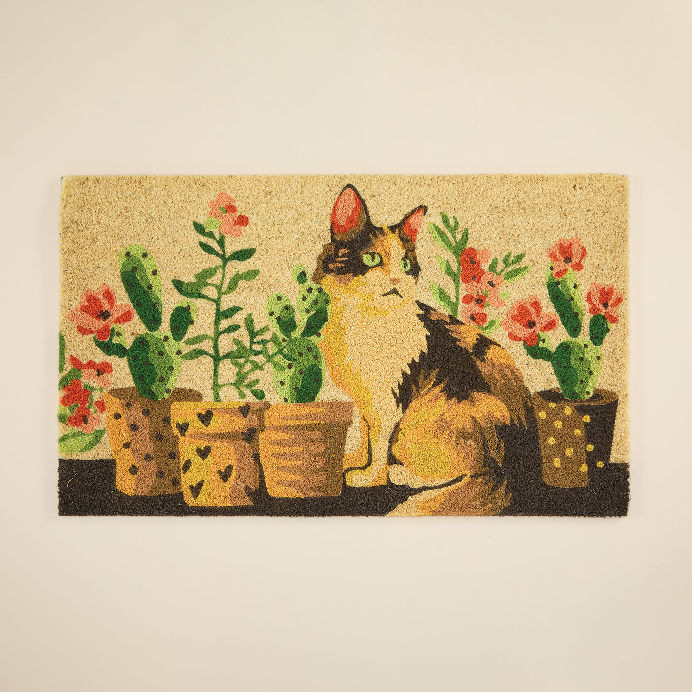 Kitty & Cacti Coir Decorative Doormat