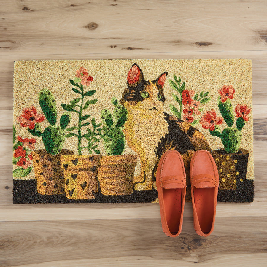 Kitty & Cacti Coir Decorative Doormat