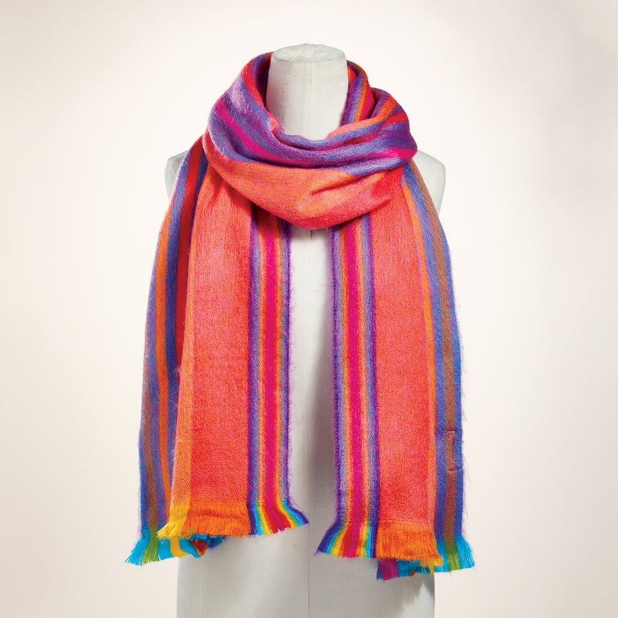 Bright Stripes Rainbow Fringed Alpaca Scarf (Preorder)