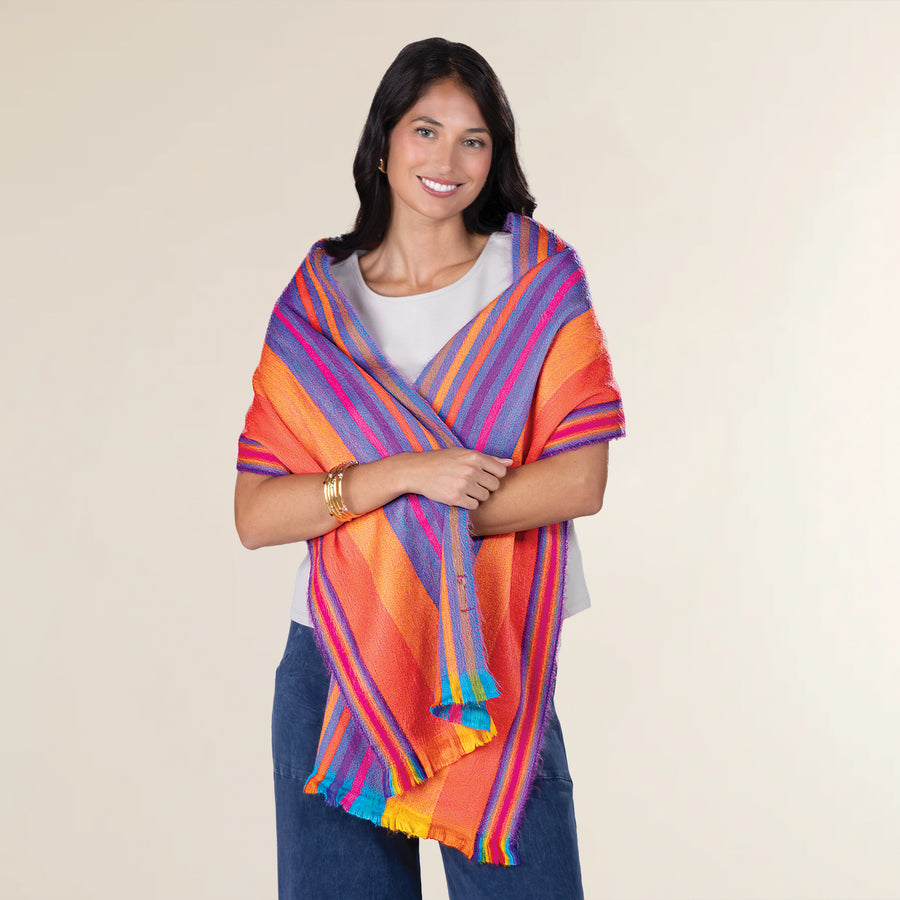 Bright Stripes Rainbow Fringed Alpaca Scarf (Preorder)