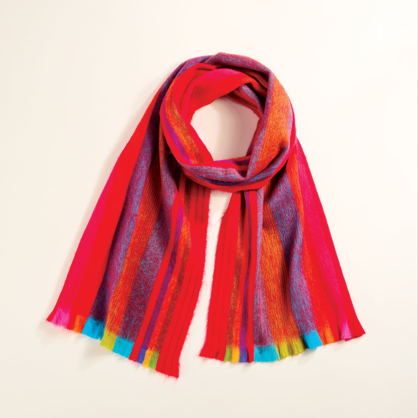 Red Rainbow Bordered Alpaca Scarf
