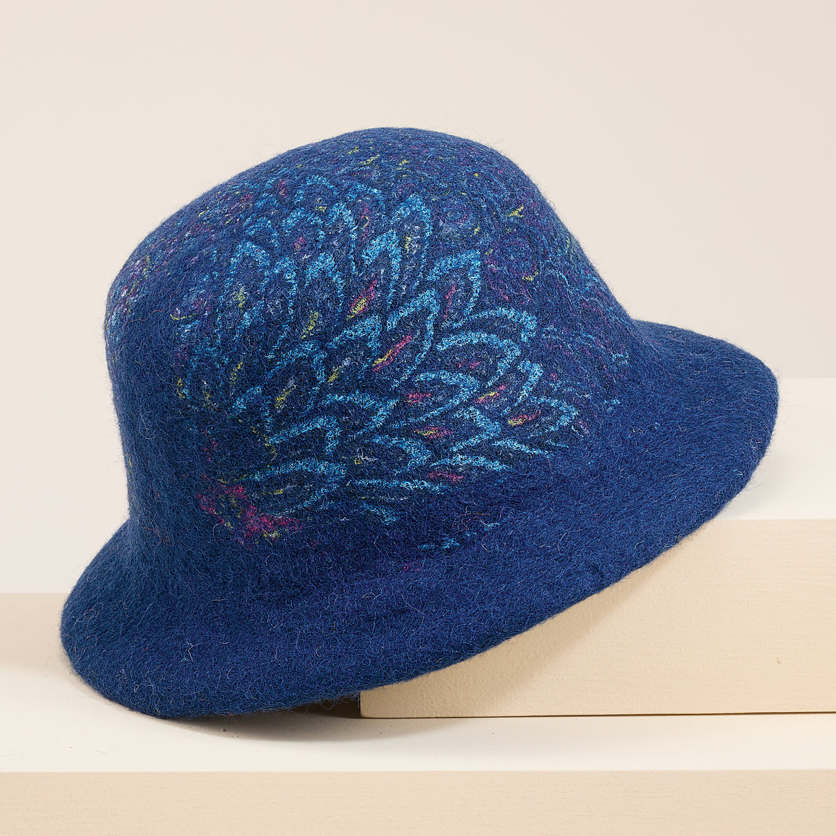 Patricia Peacock Design Teal Wool Hat | Uno Alla Volta display picture 3