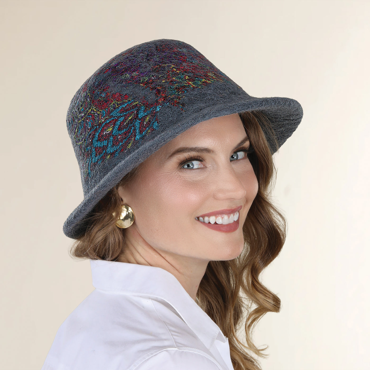 Melinda Grey Inlaid Design Cloche