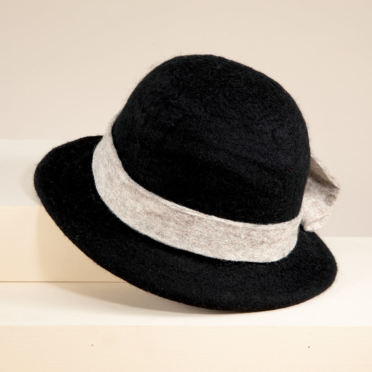Kristen Black Wool Felt Floral Cloche (Preorder)