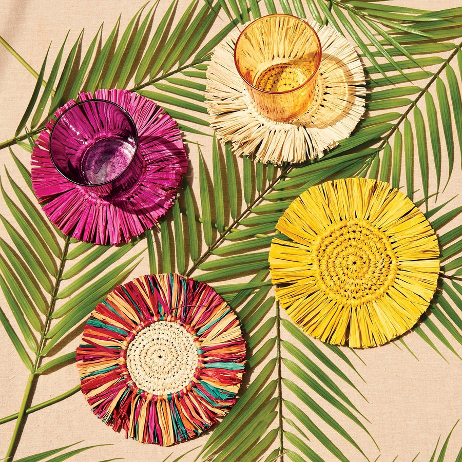 Pahiyas Woven Fringe Raffia Coasters Rainbow, Set of 4