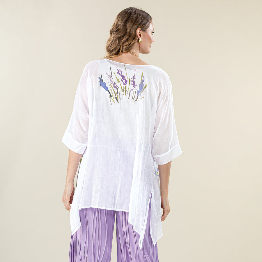 Hand-Painted Floral Sheer Cotton Tunic