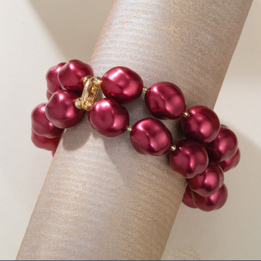 Murano Glass Burgundy Pearl Double Strand Bracelet