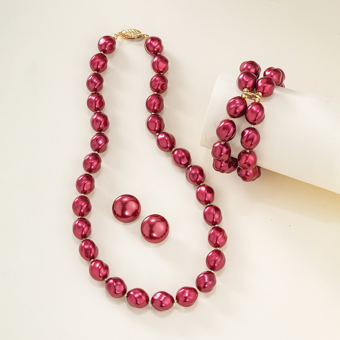 Murano Glass Burgundy Pearl Clip-On Button Earrings