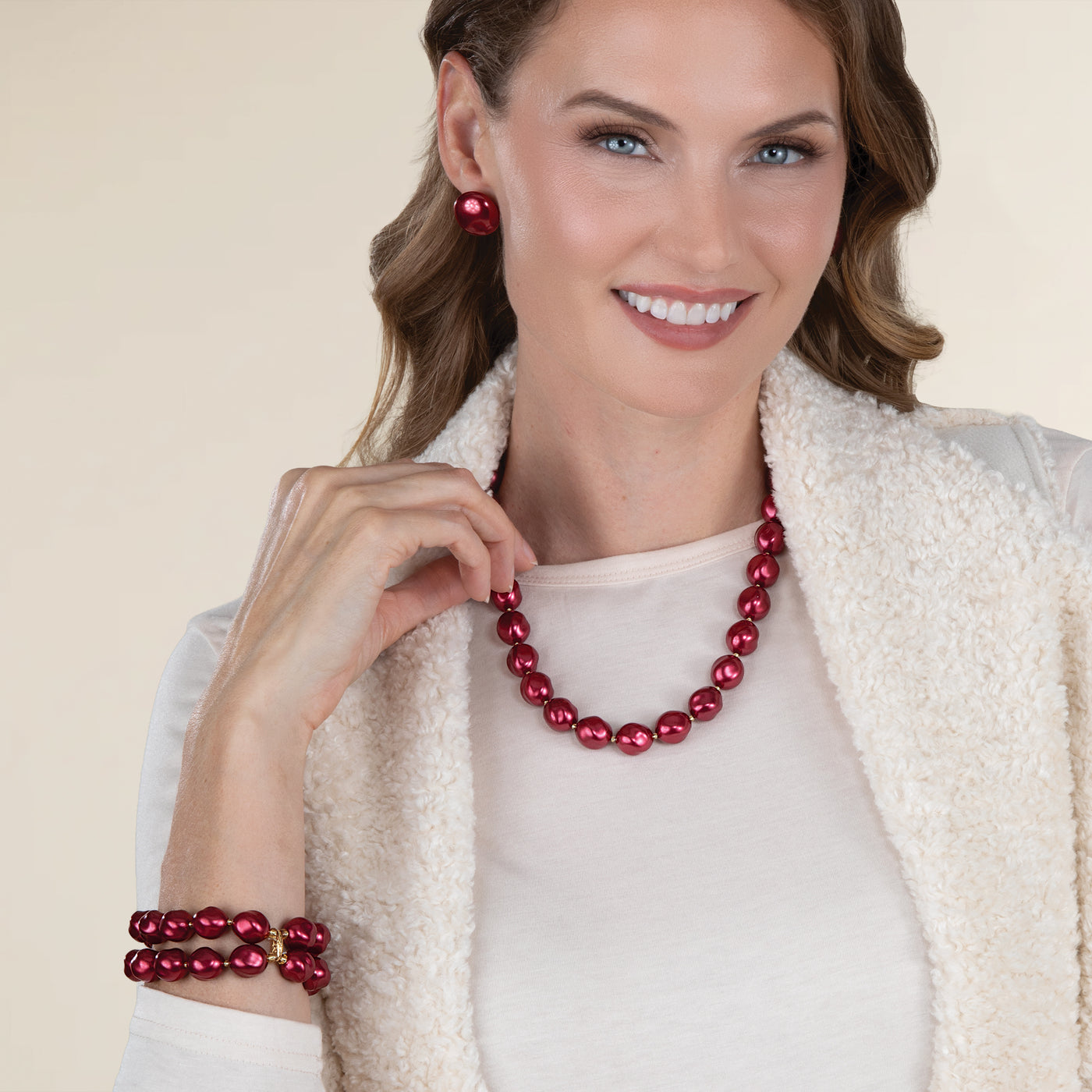 Murano Glass Burgundy Pearl Clip-On Button Earrings